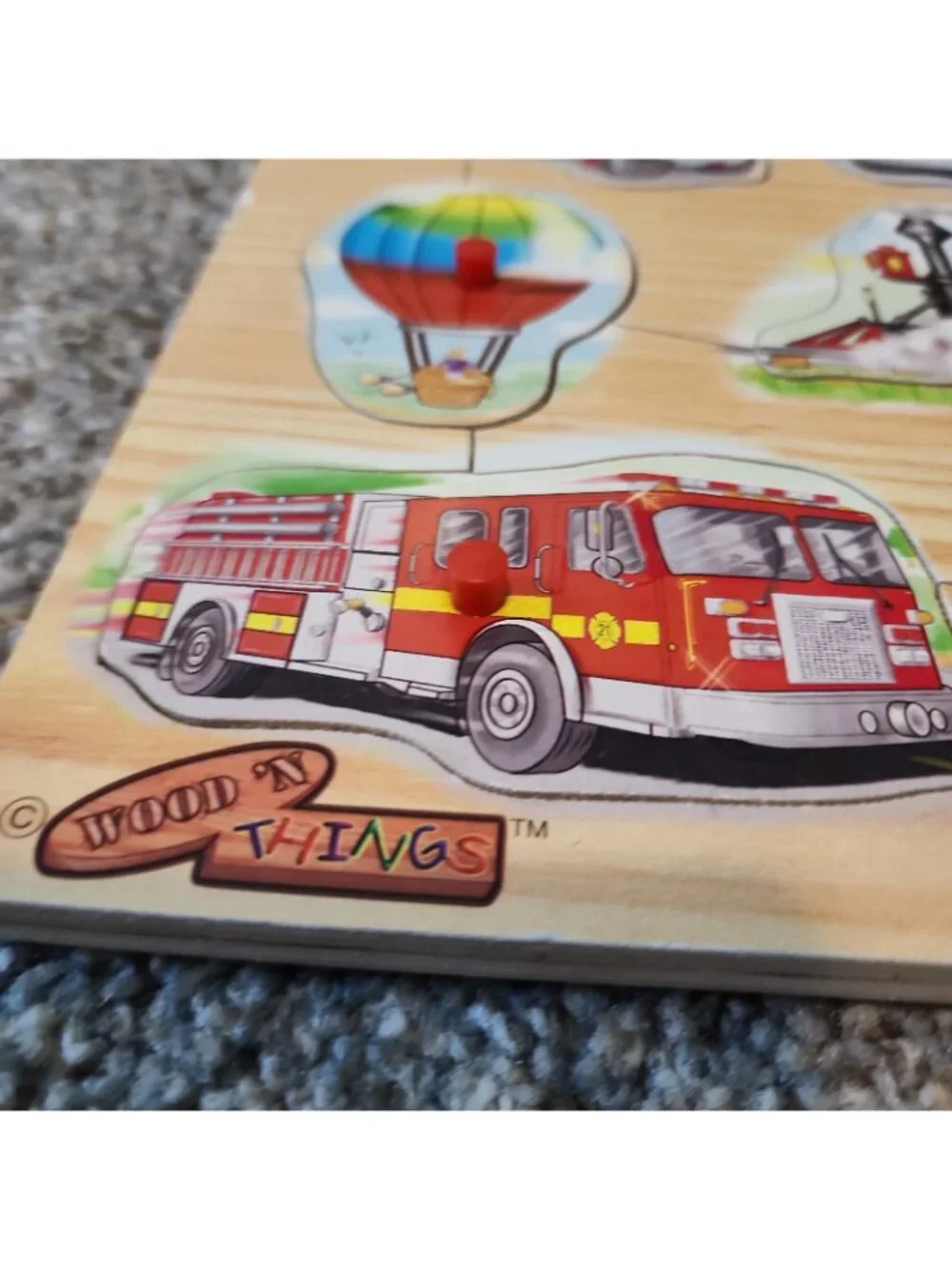 Vintage Wood 'n Things Transportation Methods Child's 9 Piece Wooden Peg Puzzle